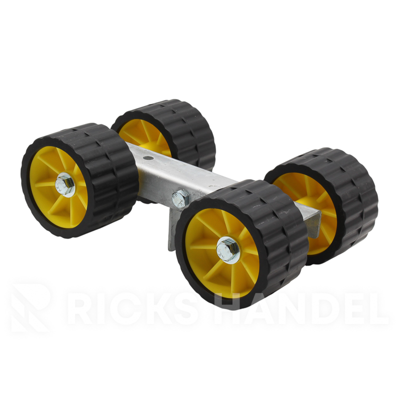 Rollenset 4-voud kunststof geel/zwart 75×120 mm op kantelblokje 30 mm
