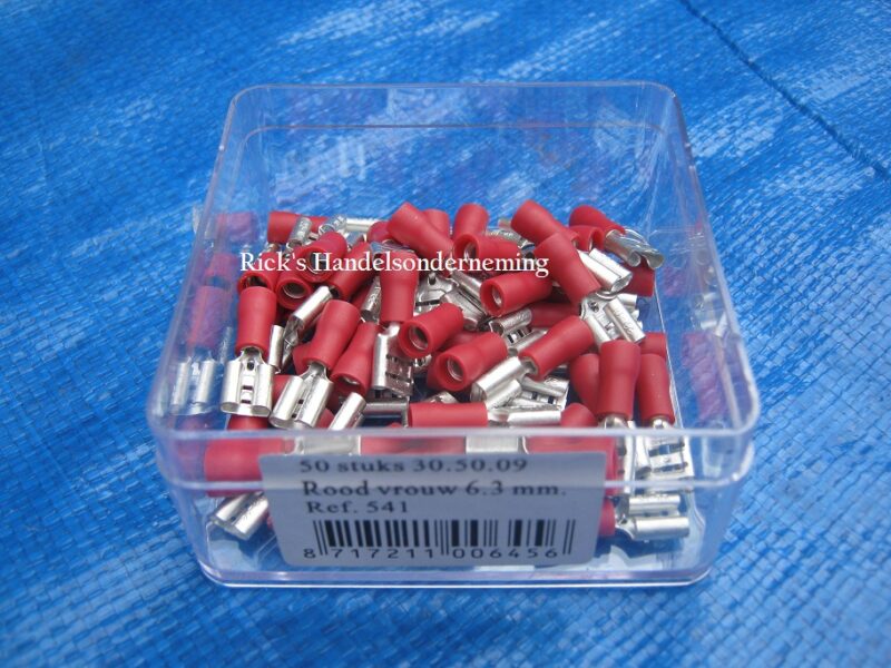 Kabelschoen vrouw 6.3 x 0.8 rood per 50 stuks