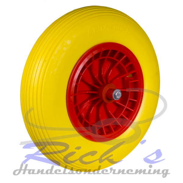 Kruiwagenwiel 400x8 PU anti-lek rode velg